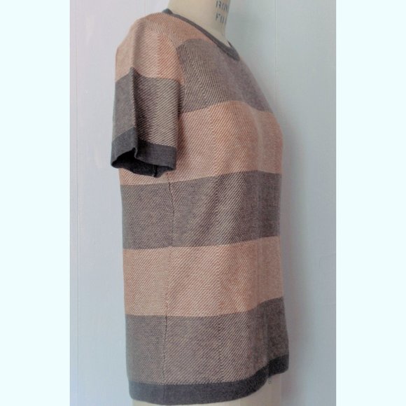 FOREVER 21 GRAY RUST PLAID ANGORA BLEND SHORT SLEEVE KNIT SWEATER L NWT - Picture 2 of 7